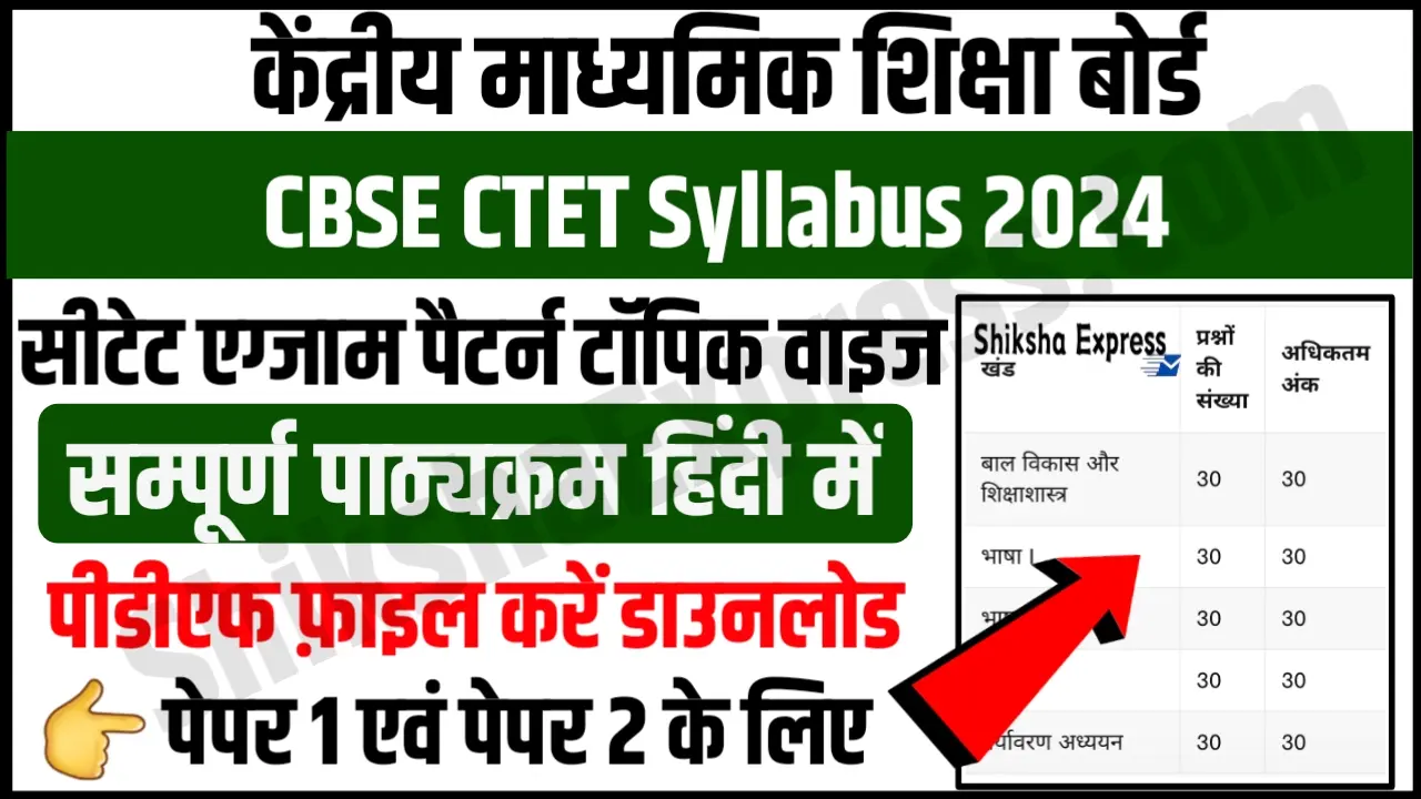CTET Syllabus 2024 in Hindi Pdf Download For Paper 1 & 2 सीटीईटी सिलेबस 2024 हिंदी में पीडीएफ