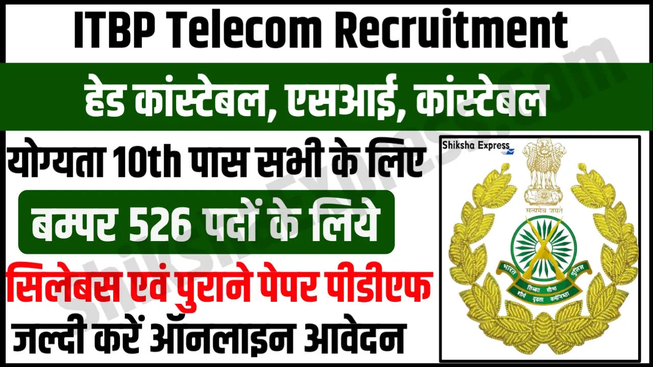 ITBP Telecom Recruitment 2024 SI, Head Constable, Constable Notification Apply Online 526 Posts