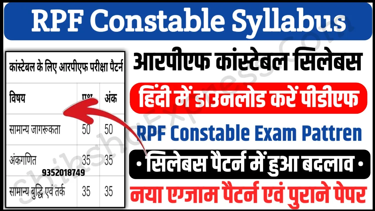 RPF Constable Syllabus 2024 Pdf Download in Hindi New Exam Pattern
