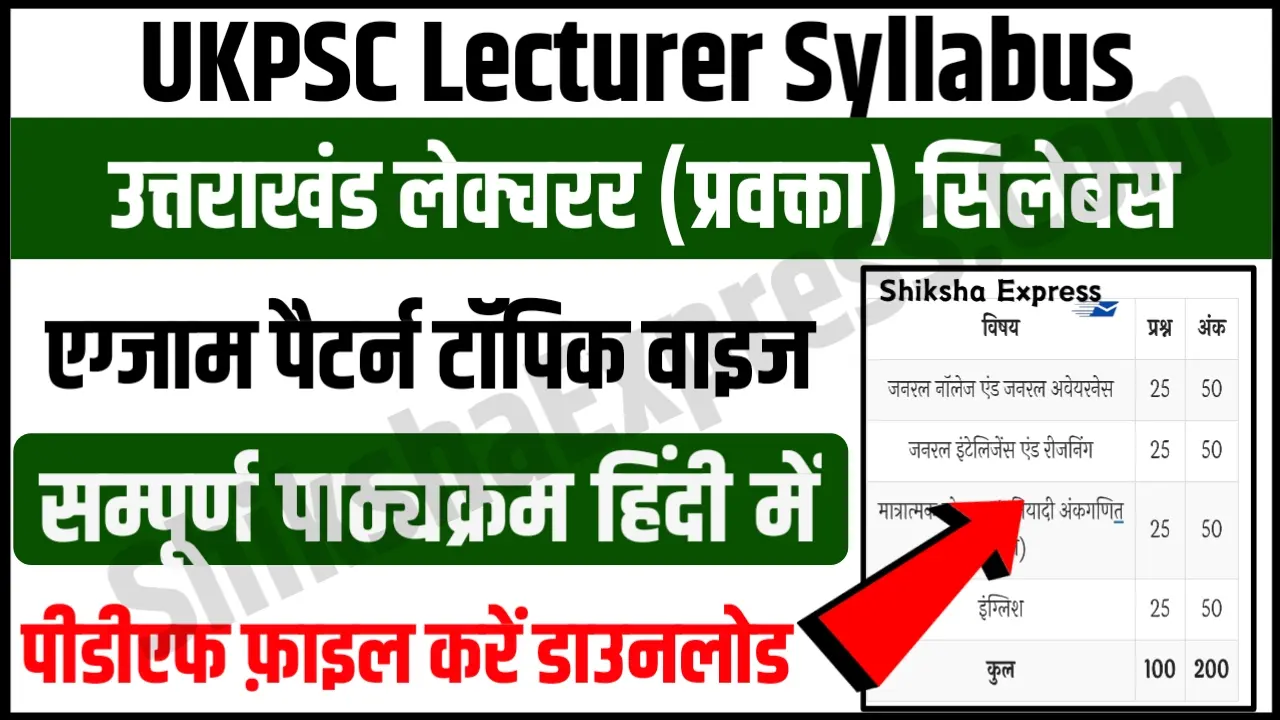 UKPSC Lecturer Syllabus 2024 Pdf Download in Hindi/English Pravakta Syllabus & Exam Pattern